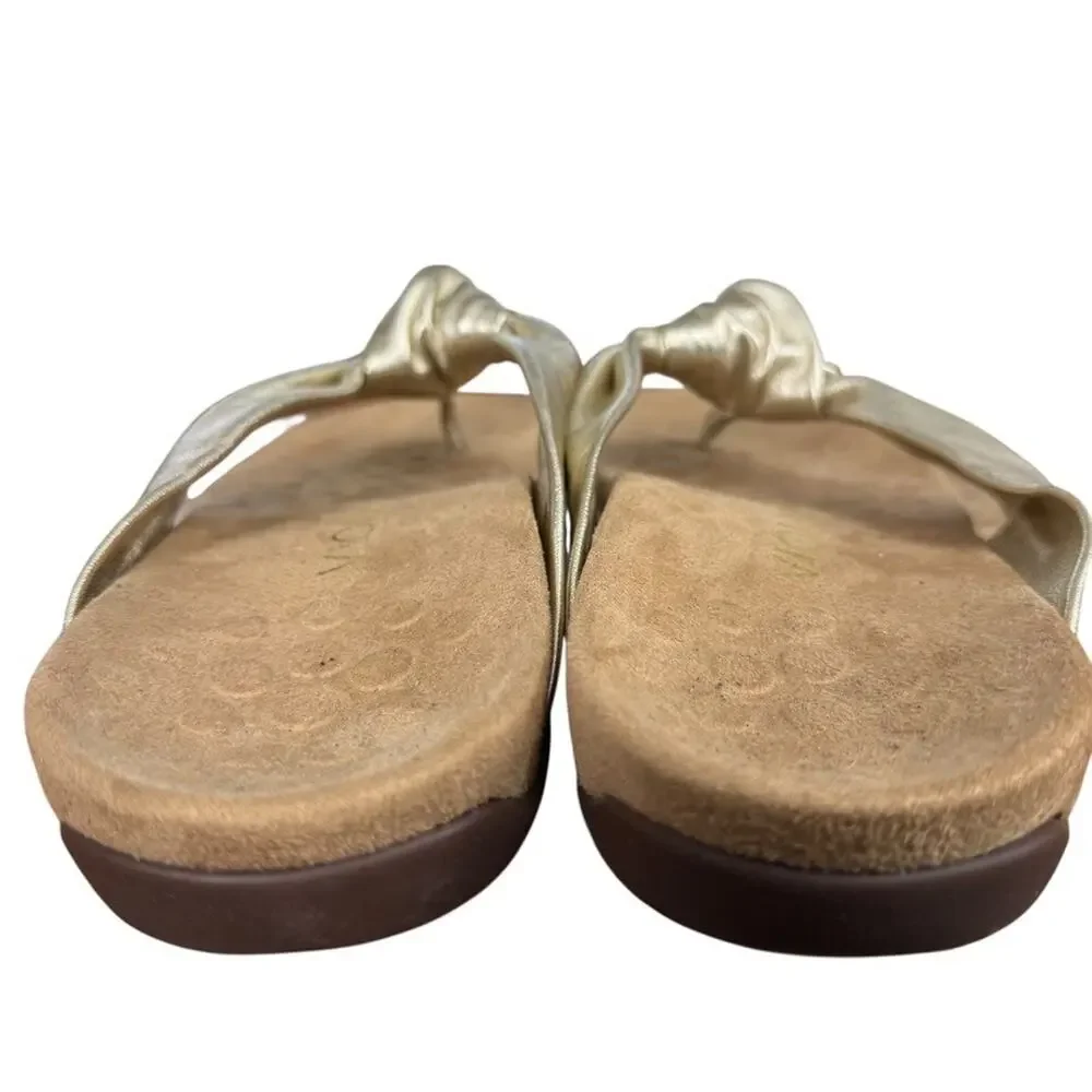 Vionic Pippa Gold Knot Thong Sandals Slide Slip On Casual Flats Shoes Leather 7 - Picture 11 of 16